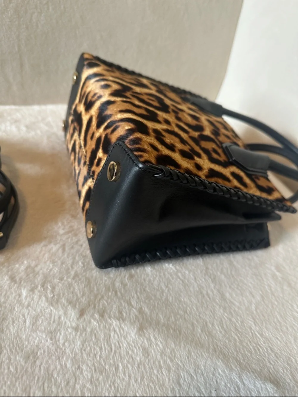 Michael Kors Mercer Leopard Calf Hair Satchel with Black Trim - Picture 7 of 11